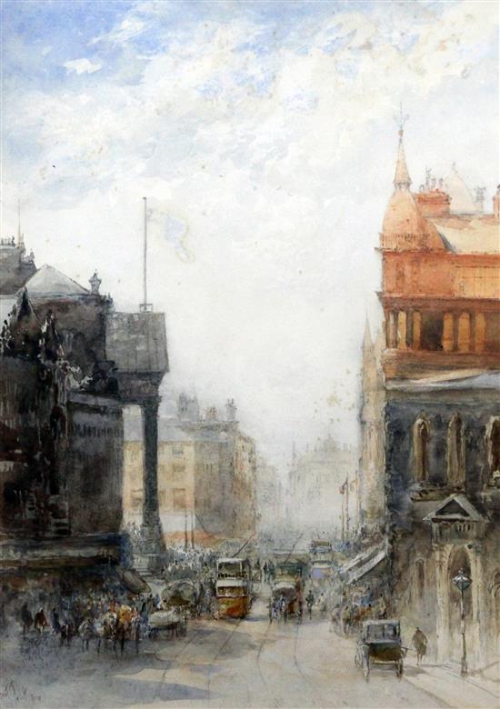 Albert Pollitt (1856-1926) London street scene, 14.5 x 11in.
